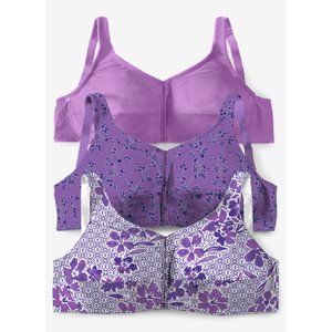 Comfort Choice 3-Pack Front-Close Cotton Wireless Bra